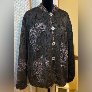Flashback Vintage Elegant Jacobean Brown and Black Embroidered Women's Blazer